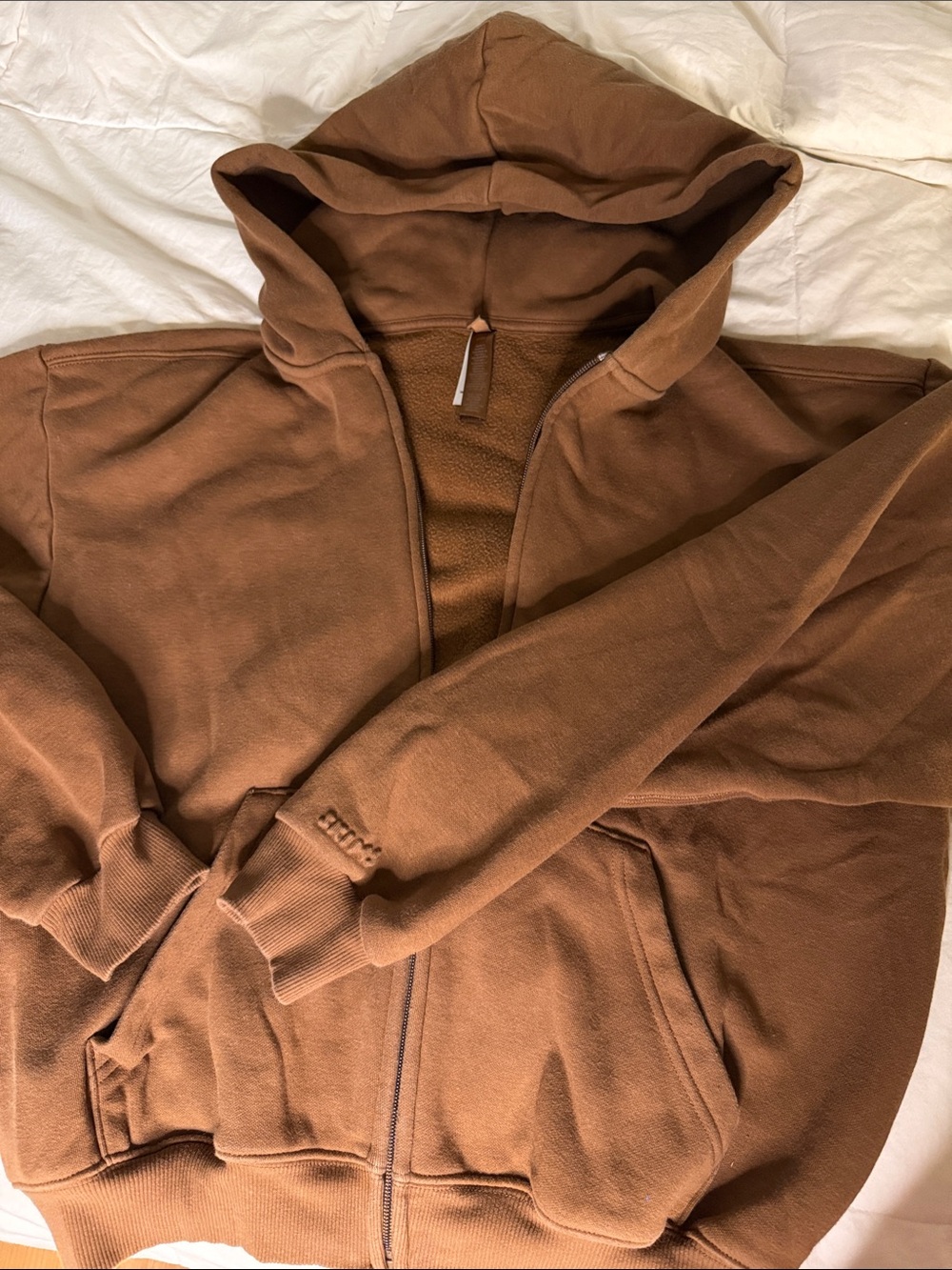 SKIMS Brown Full-Zip Hooded Sweatshirt
